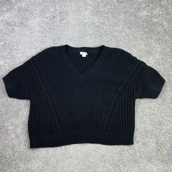 Sundance Sweater Women’s Large Petite Black Chunky Knit Dolman Sleeves Boxy Fit - Picture 1 of 8